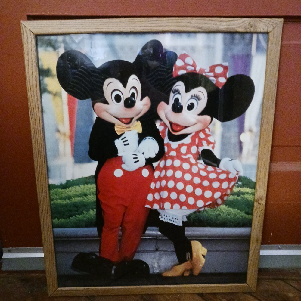 Vintage Walt Disney’s Mickey And Minnie Mouse Picture Wooden Frame 16x20